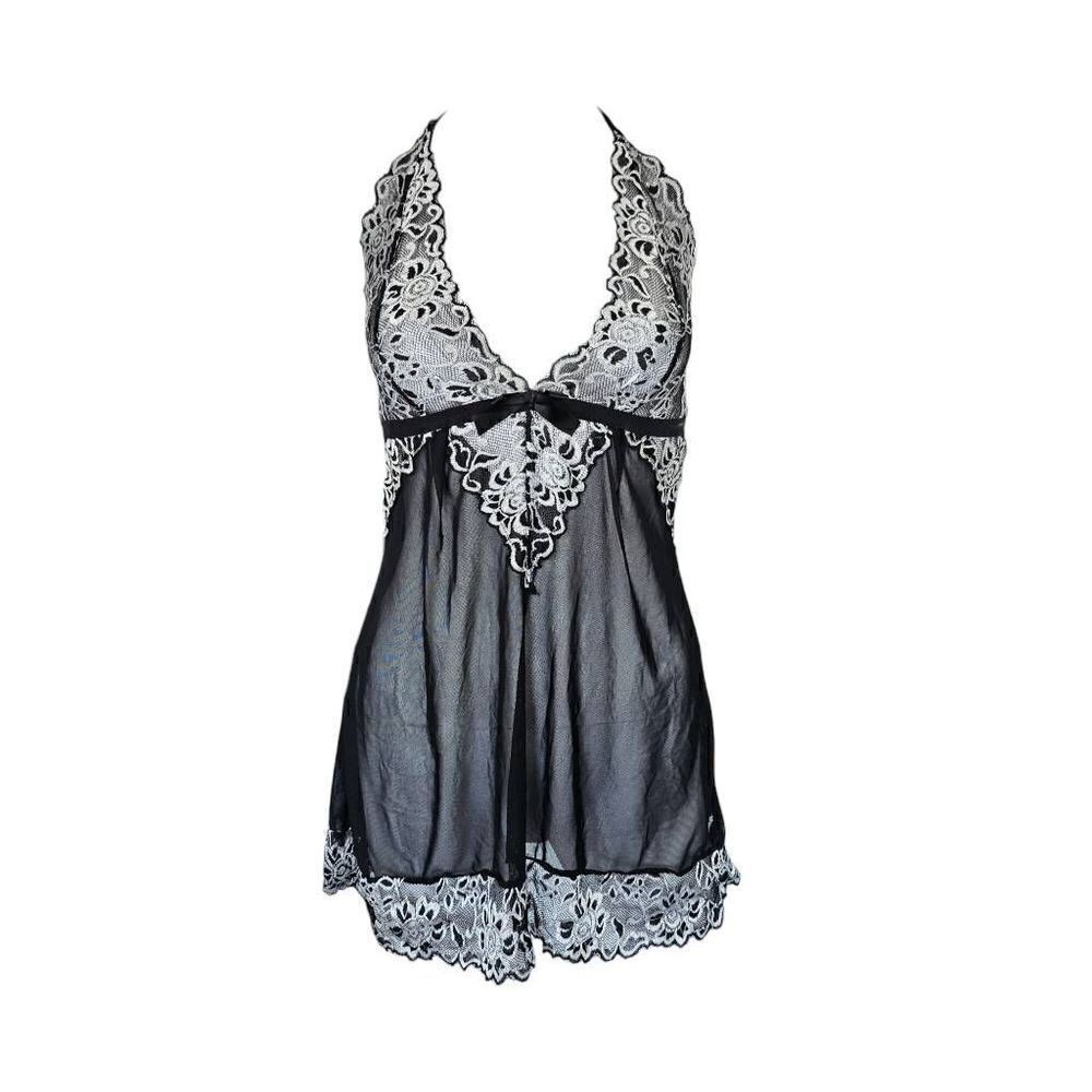 dark coquette mesh halter slip dress - Picture 1 of 5